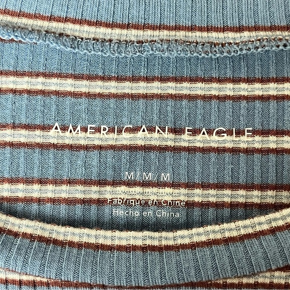 American Eagle Baby Tee Cropped Knot Striped Womens Knit Top M Retro Y2k Preppy - Picture 10 of 11
